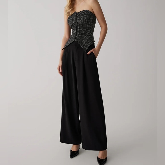 Commense Tweed Button Ruched Tube Top - Picture 4 of 6